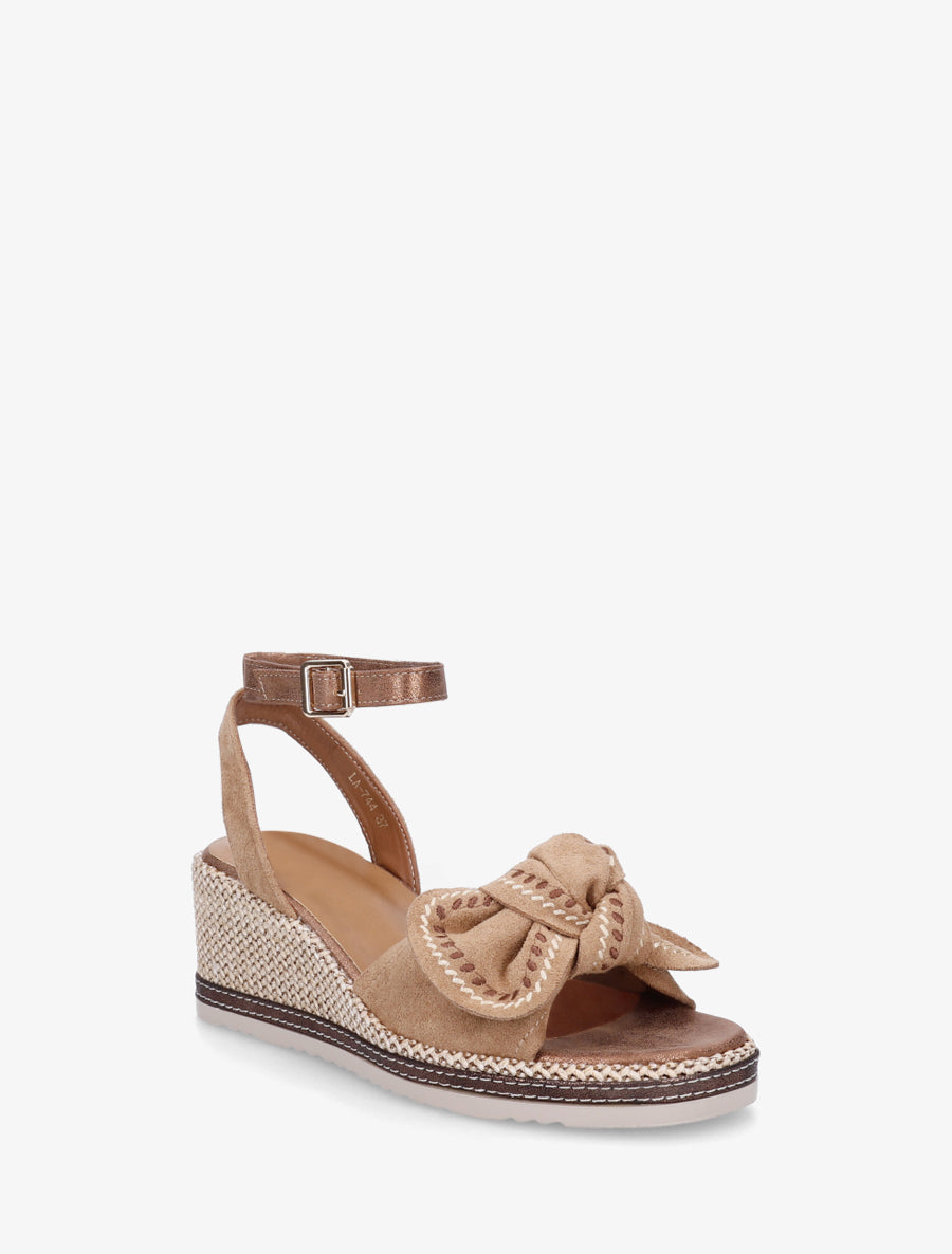 Sandales compensées à noeud - Camel - 2