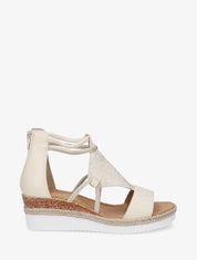 Sandales irisées à talon compensé - Beige - 1
