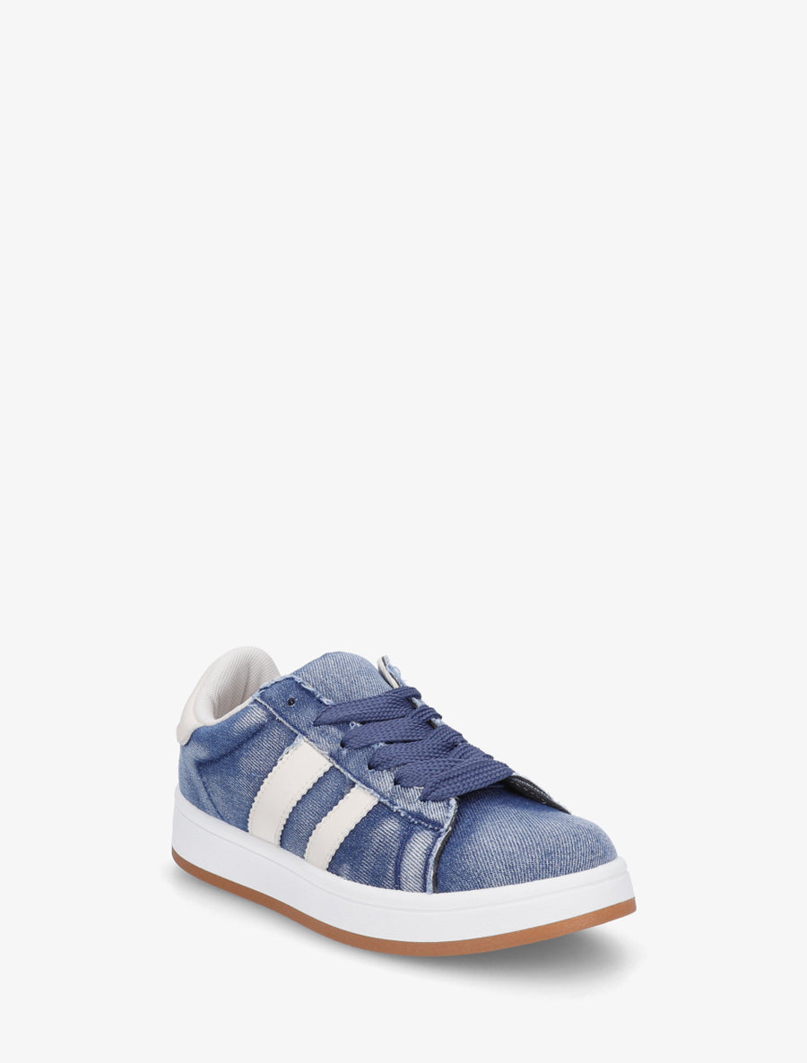 Baskets en jean à bandes contrastantes - Bleu denim - 2