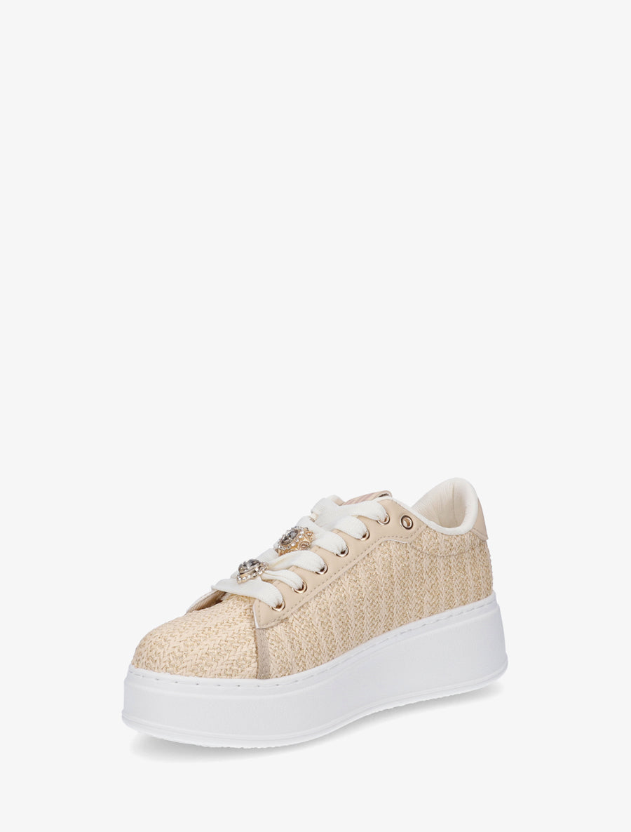 Sneakers en jute tressée à détail irisé - Taupe - 3