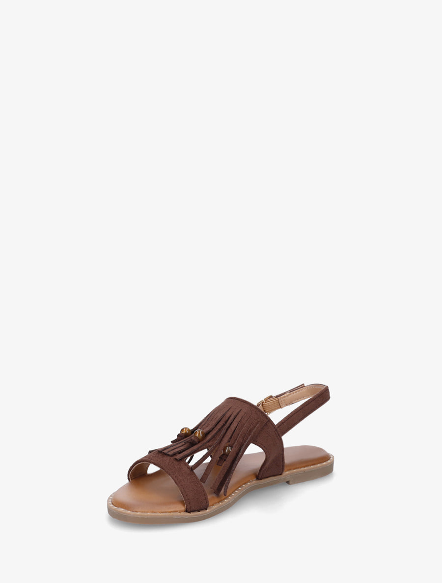 Nu-pieds en suédine à franges et perles - Marron - 3