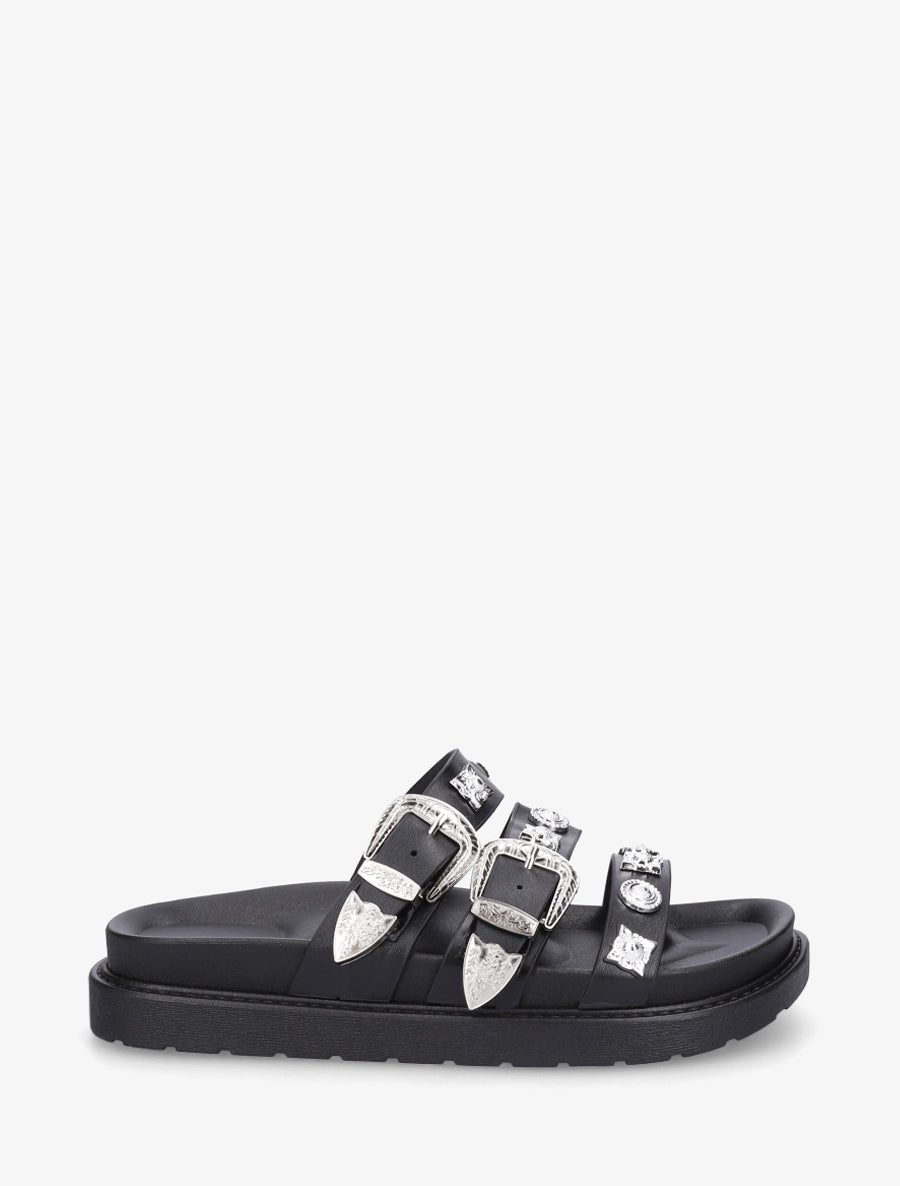 Claquettes en simili à clous fantaisies - Noir - 1