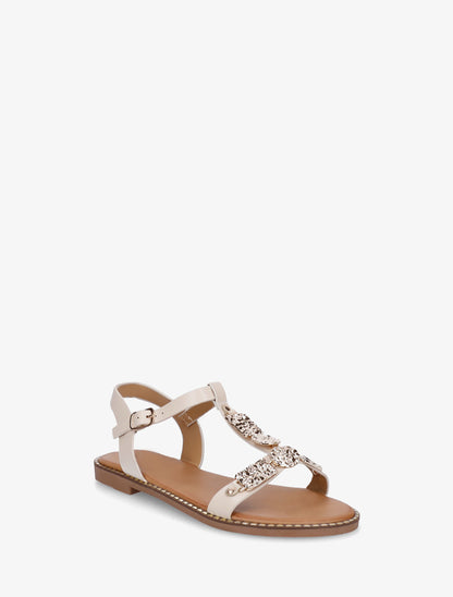 Nu-pieds en simili à empiècement métal - Beige - 2