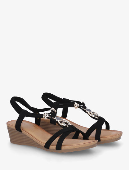 Sandales compensées à bijoux métalliques - Noir - 4