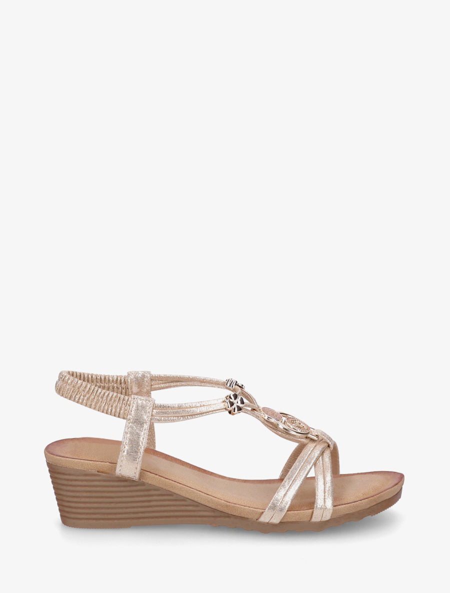 Sandales compensées à bijoux métalliques - Or - 1
