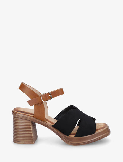 Sandales en suédine à talon carré - Noir - 1