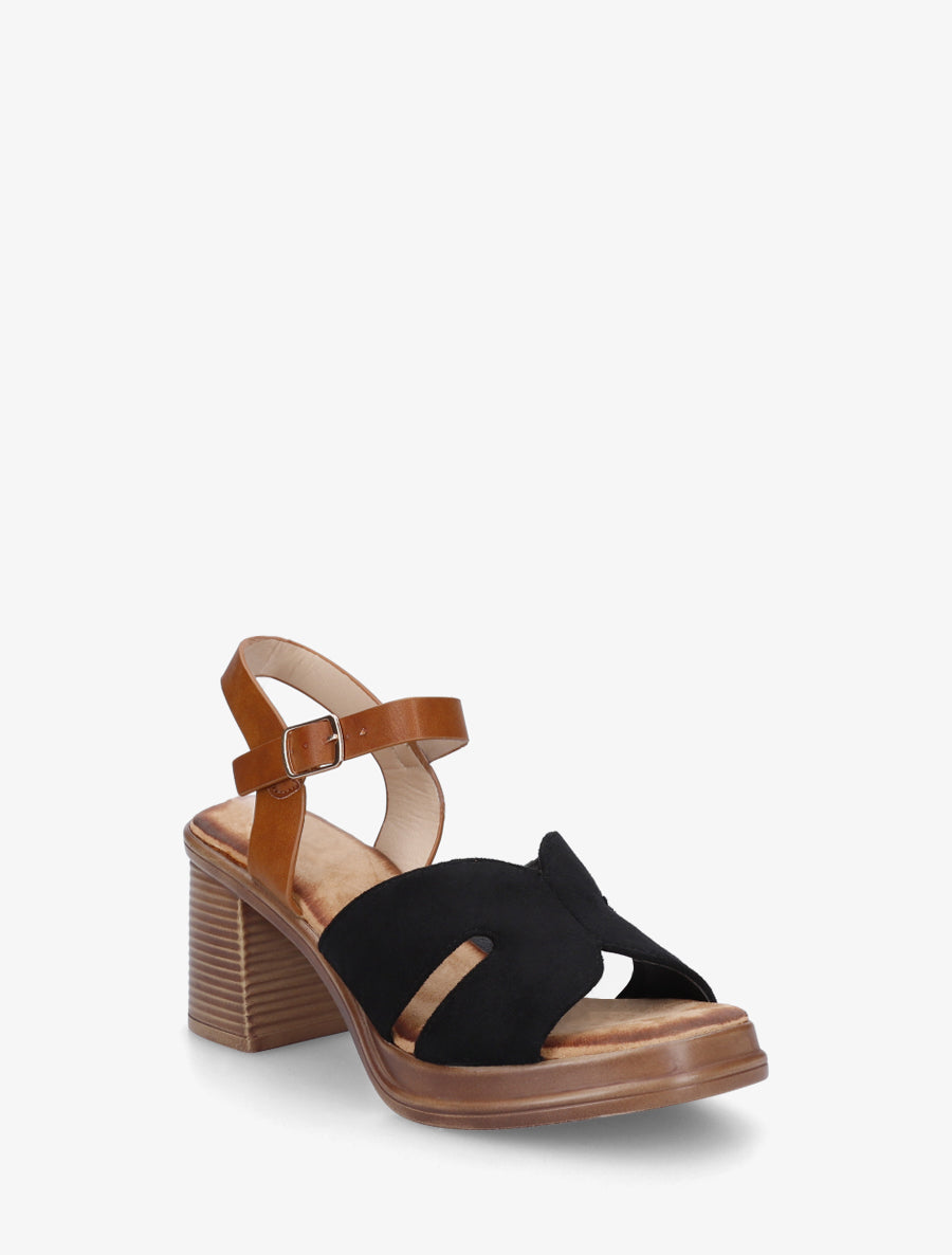 Sandales en suédine à talon carré - Noir - 2