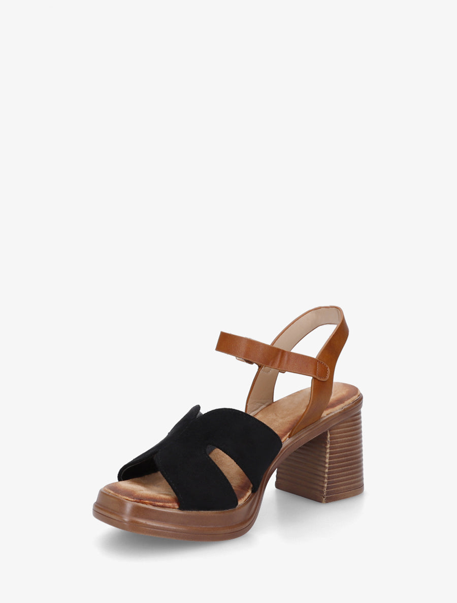 Sandales en suédine à talon carré - Noir - 3