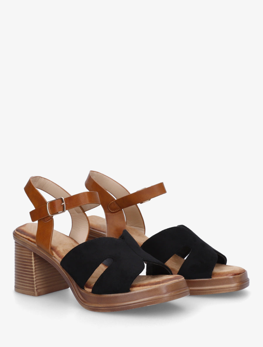 Sandales en suédine à talon carré - Noir - 4