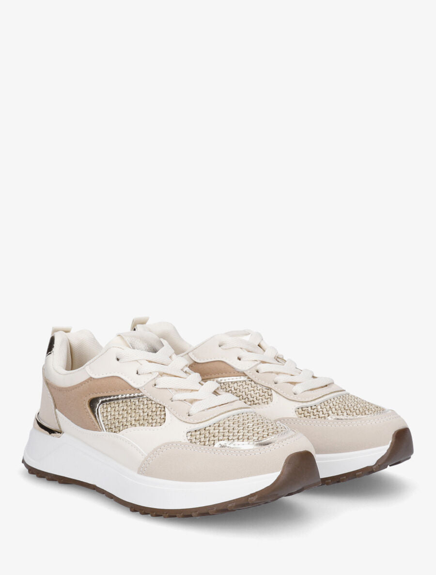 Baskets en suédine et raphia tressé - Beige - 4