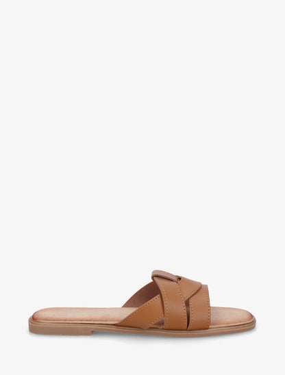 Mules plates à bride effet croisé - Camel - 1