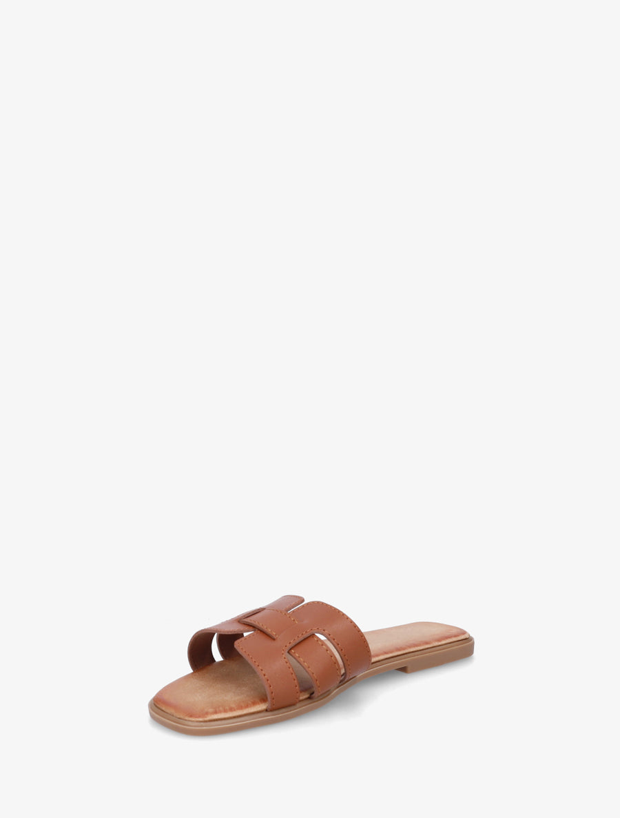 Mules plates à bride effet tressé - Marron - 3