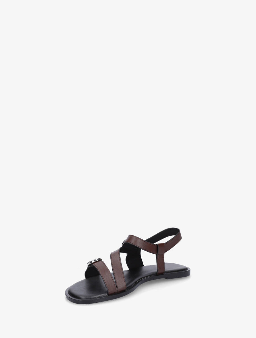 Sandales plates à double boucles en simili - Marron - 3