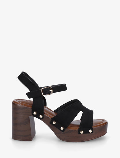 Sandales en suédine à talon carré - Noir - 1