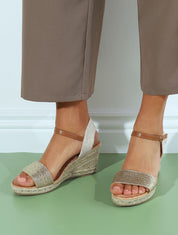 Sandales compensées à bride effet paille tissé - Or - 1