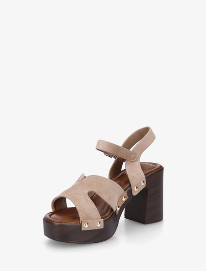 Sandales en suédine à talon carré - Taupe - 3