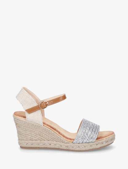 Sandales compensées à bride effet paille tissé - Argent - 1