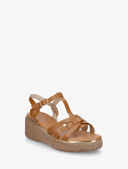Sandales compensées style salomé - Camel - 2