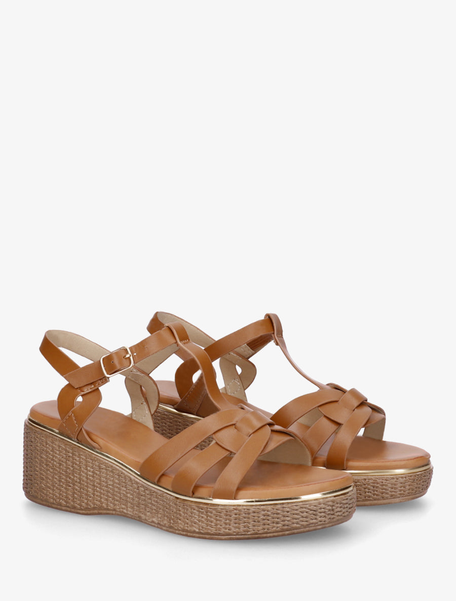 Sandales compensées style salomé - Camel - 4