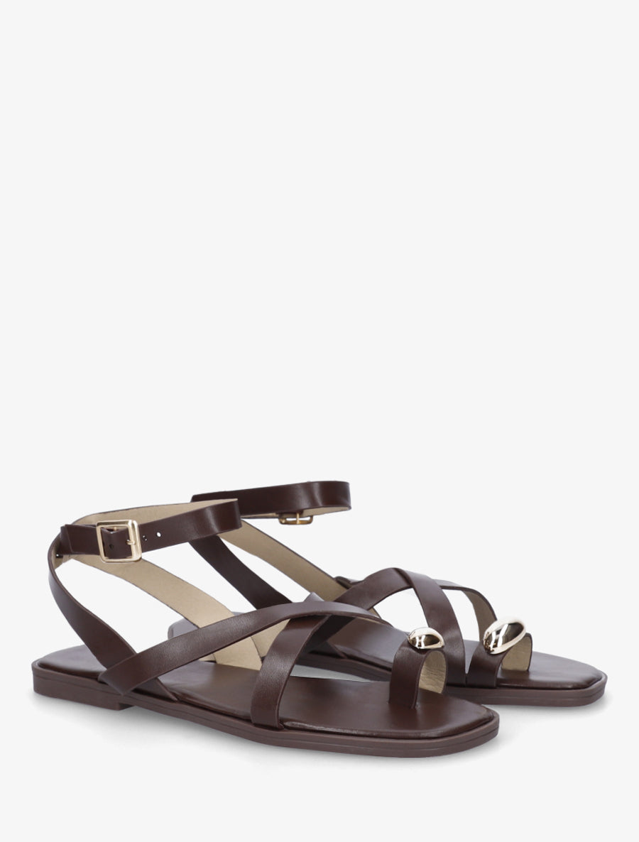 Nu-pieds à entredoigt et bijou métal - Marron - 4