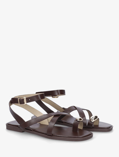 Nu-pieds à entredoigt et bijou métal - Marron - 4