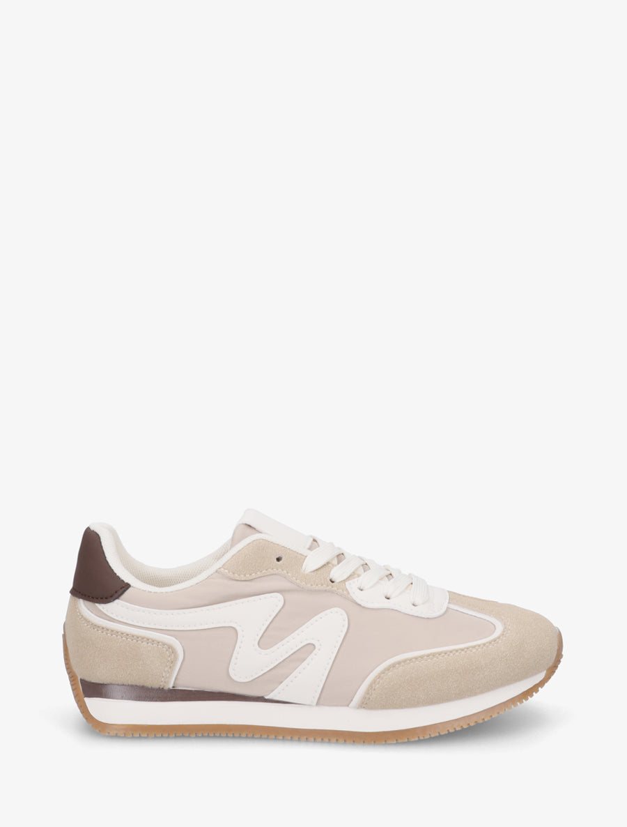 Sneakers à empiècement nubuck - Beige - 1