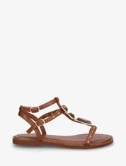 Nu-pieds en simili à empiècement pierres - Camel - 1