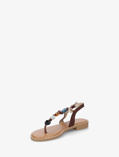 Nu-pieds à perles et entredoigt - Marron - 3