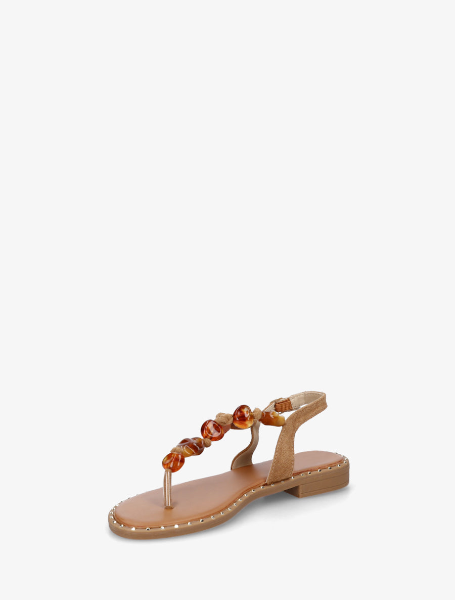 Nu-pieds à perles et entredoigt - Camel - 3