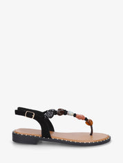 Nu-pieds à perles et entredoigt - Noir - 1