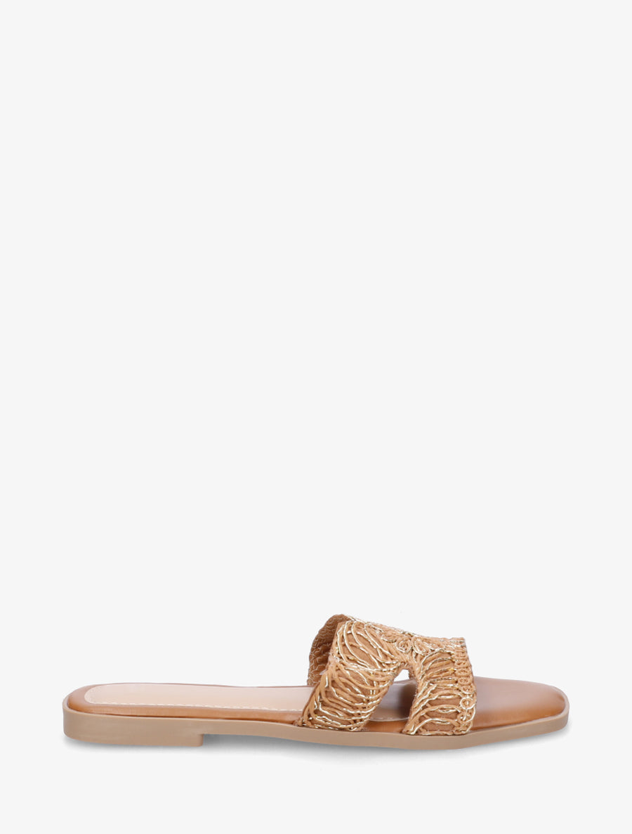 Claquettes en simili à détail irisé - Camel - 1