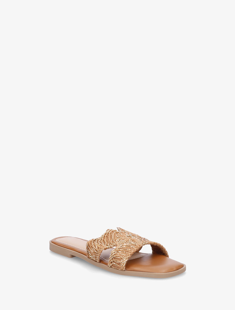 Claquettes en simili à détail irisé - Camel - 2
