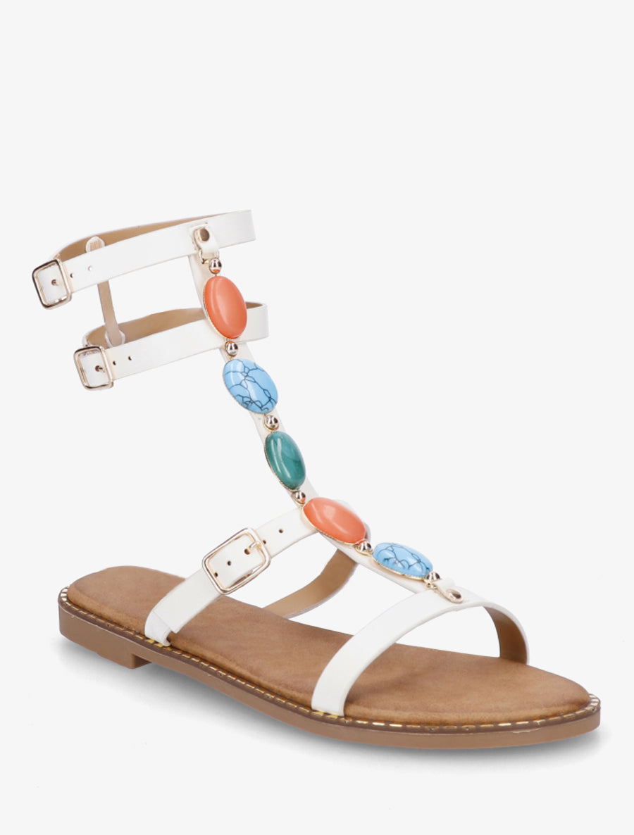 Spartiatensandalen mit Steinen - Weiß