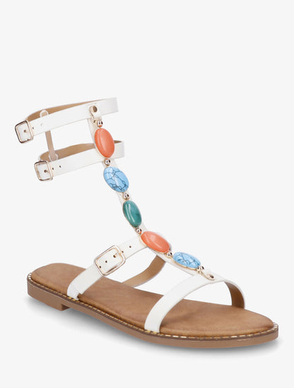 Spartiatensandalen mit Steinen - Weiß