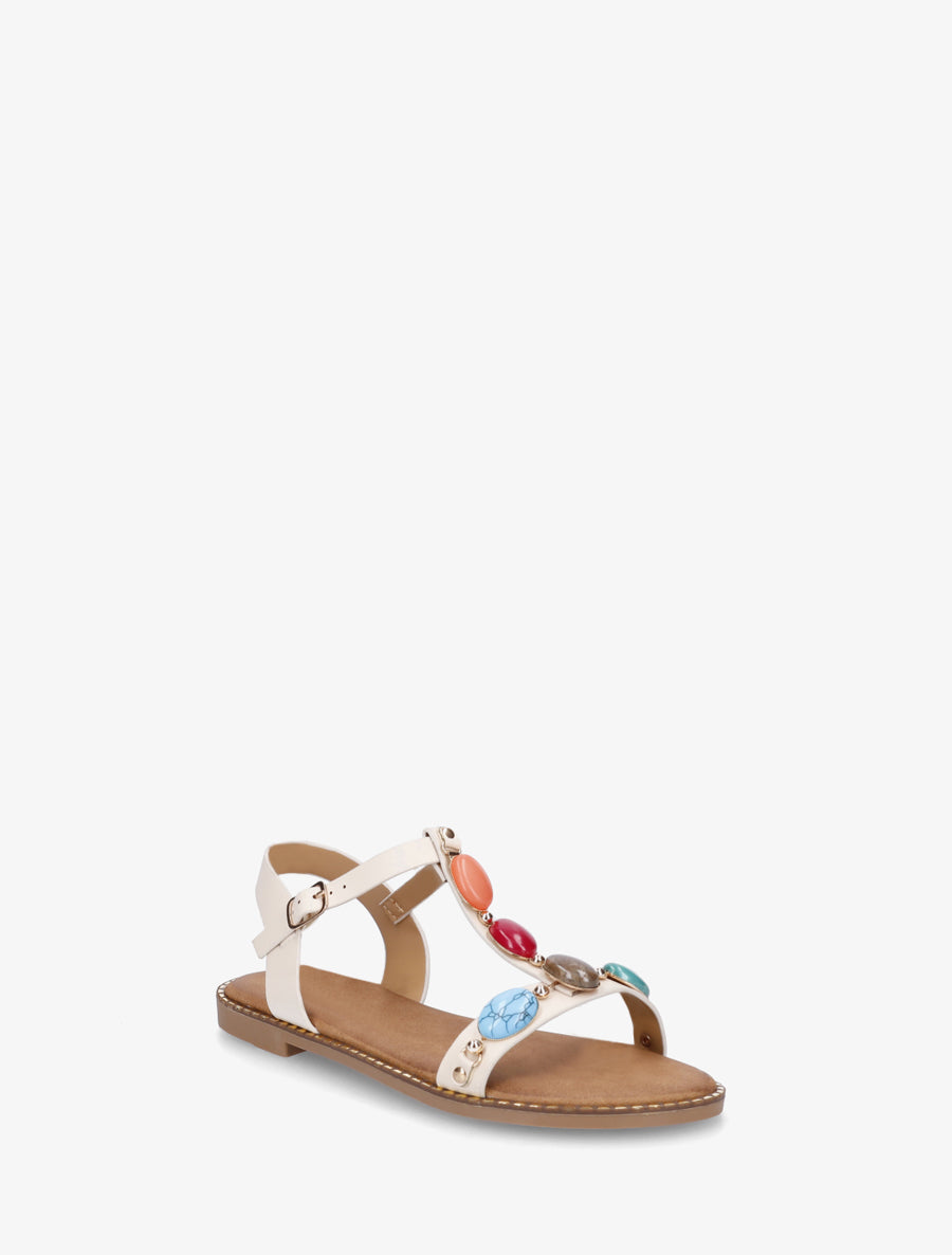 Sandales plates en simili à pierres en résine - Beige - 2