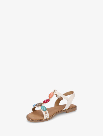 Sandales plates en simili à pierres en résine - Beige - 3