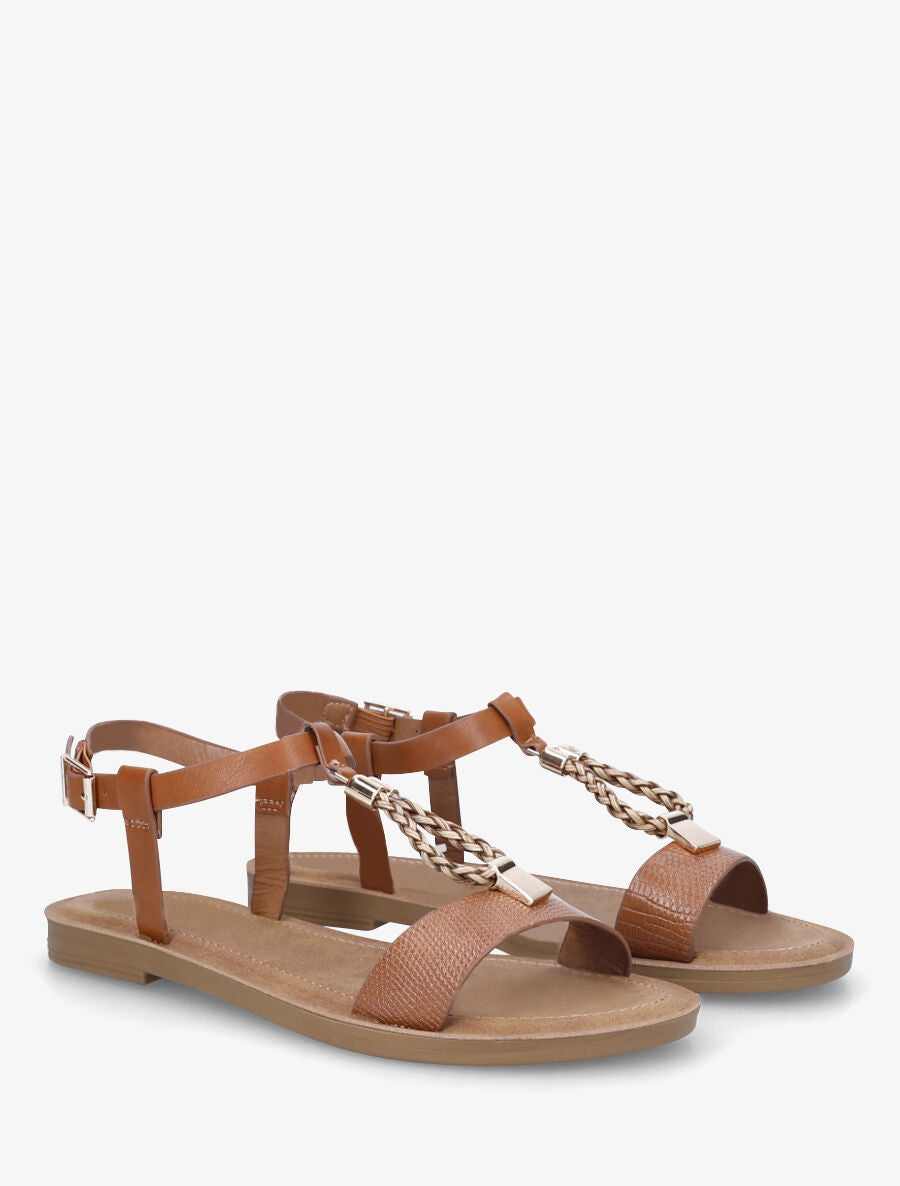 Nu-pieds python bride en T - Camel - 4