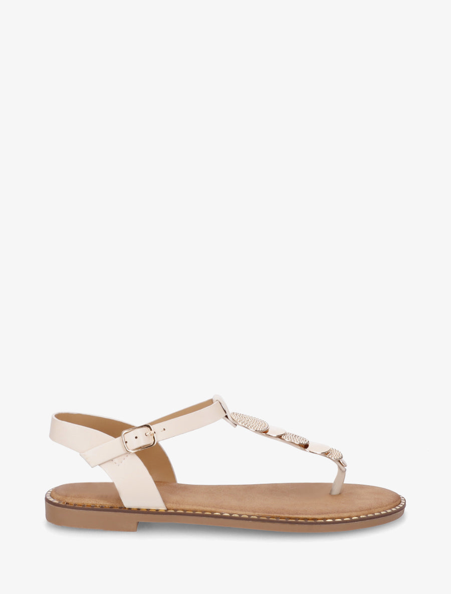 Nu-pieds à entredoigt et bijoux médailles - Beige - 1