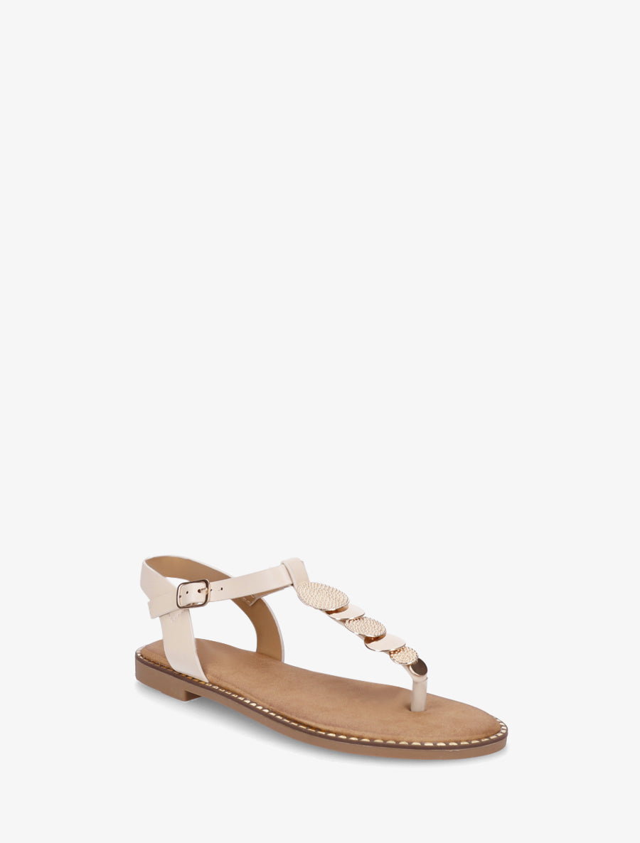 Nu-pieds à entredoigt et bijoux médailles - Beige - 2