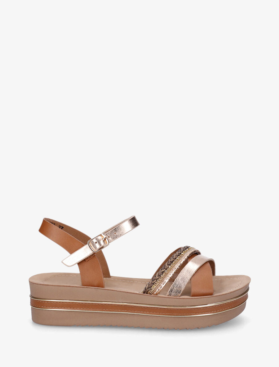 Sandales à plateforme et brides ornées de strass - Camel - 5