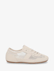 Baskets en simili et tissu ajouré - Beige - 1