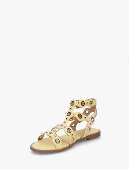 Nu-pieds style spartiates à œillets - Jaune - 3