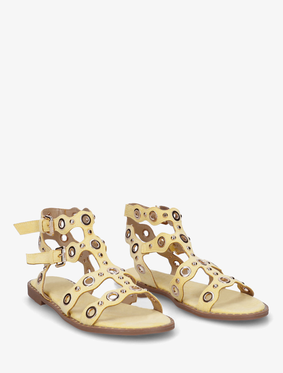 Nu-pieds style spartiates à œillets - Jaune - 4