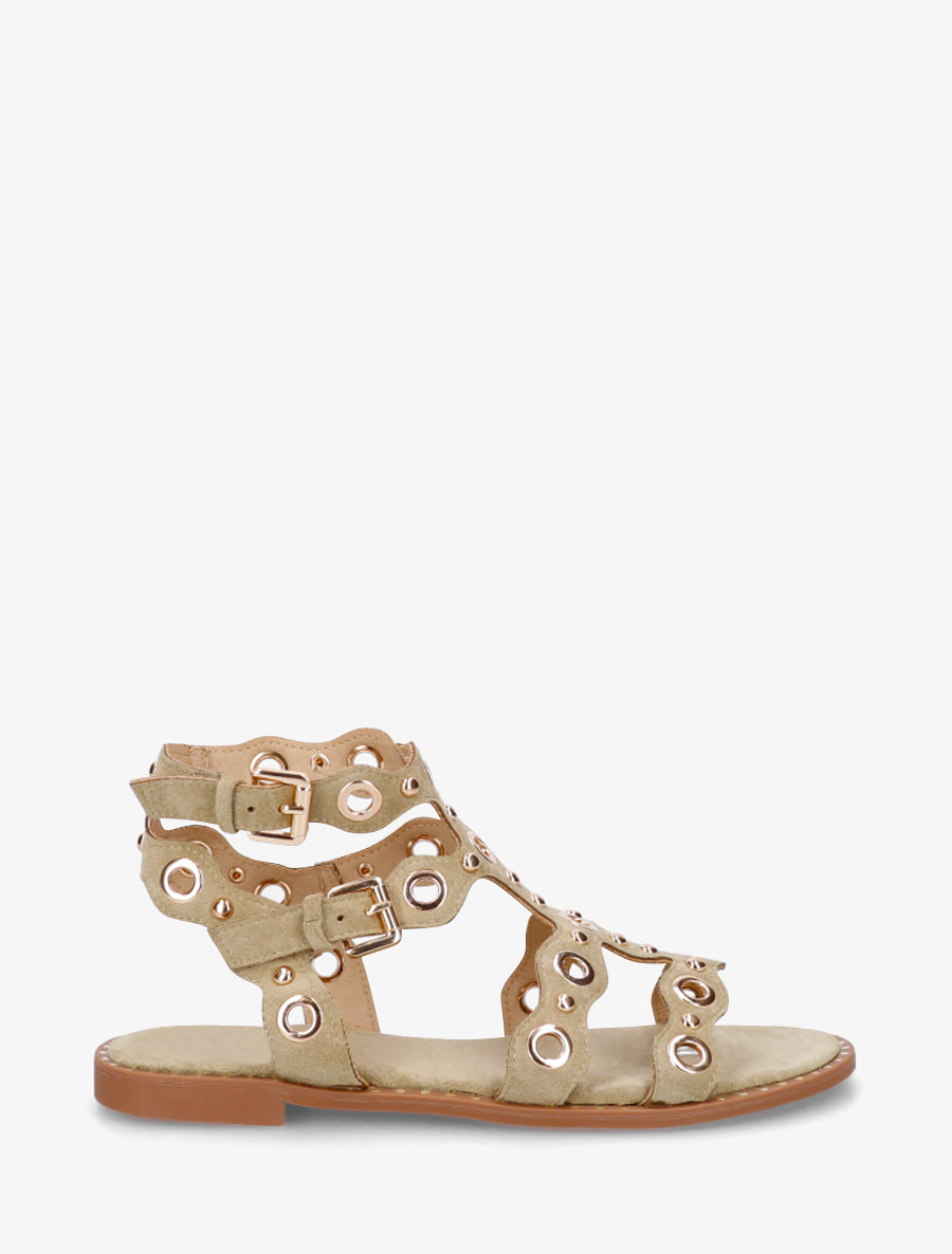 Nu-pieds style spartiates à œillets - Kaki clair - 1