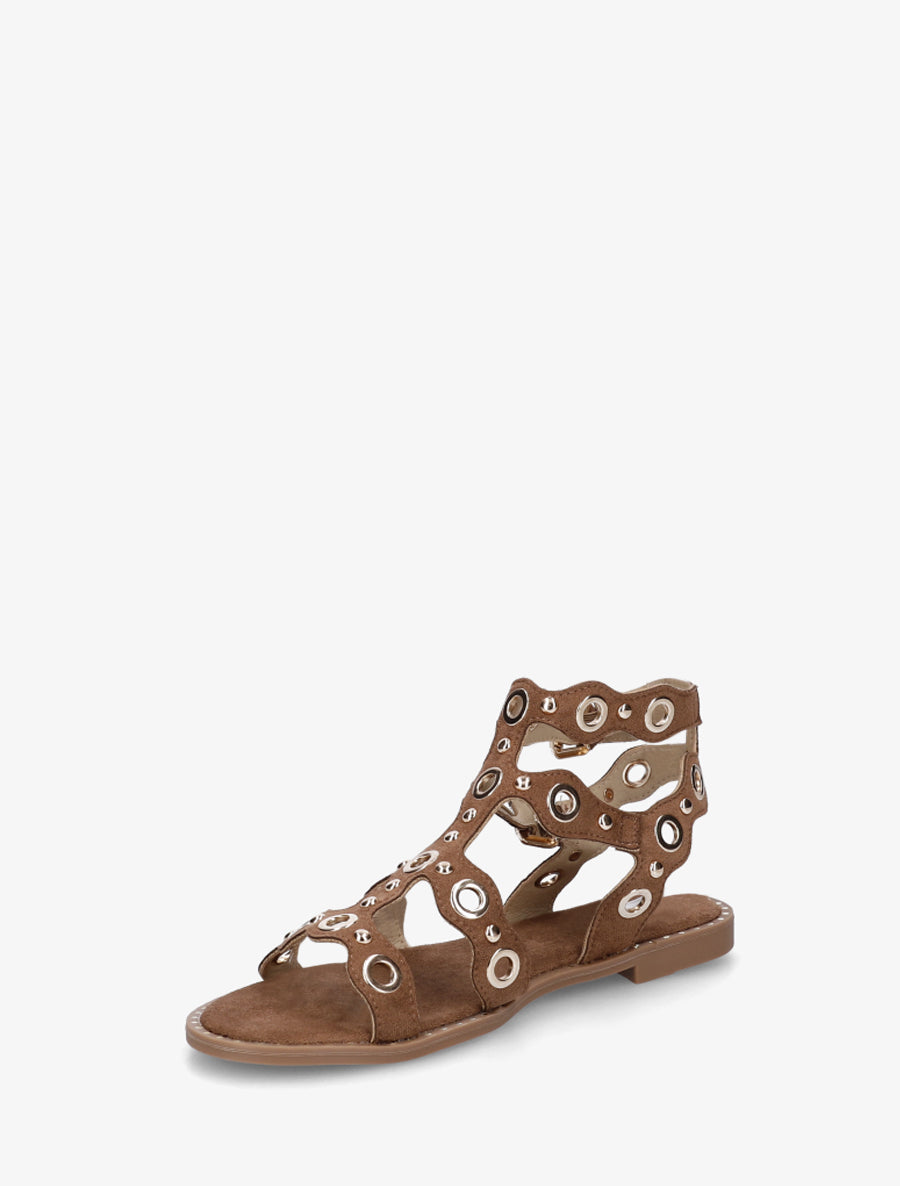 Nu-pieds style spartiates à œillets - Camel - 3