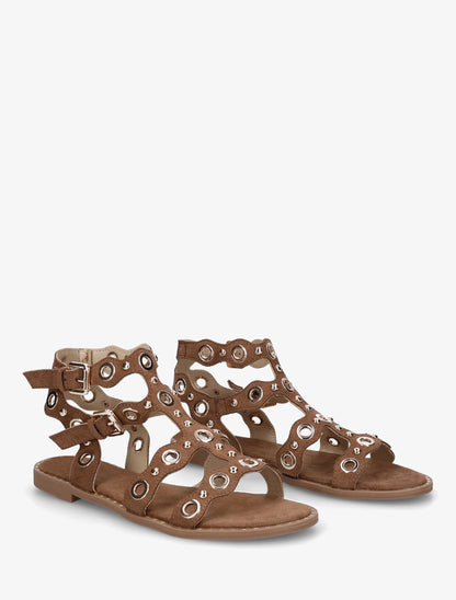 Nu-pieds style spartiates à œillets - Camel - 4