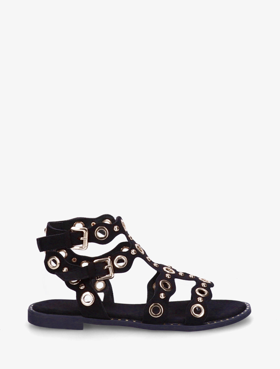 Nu-pieds style spartiates à œillets - Noir - 1