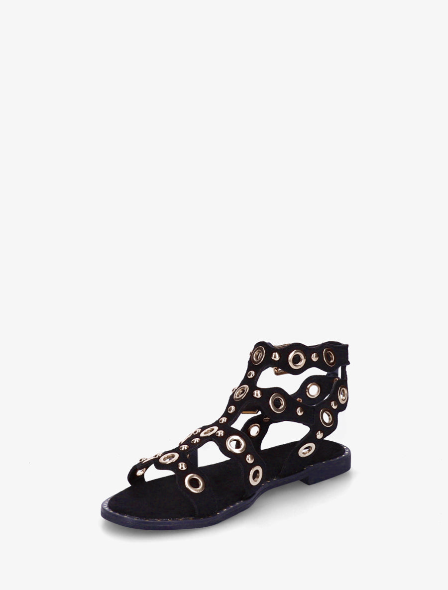Nu-pieds style spartiates à œillets - Noir - 3