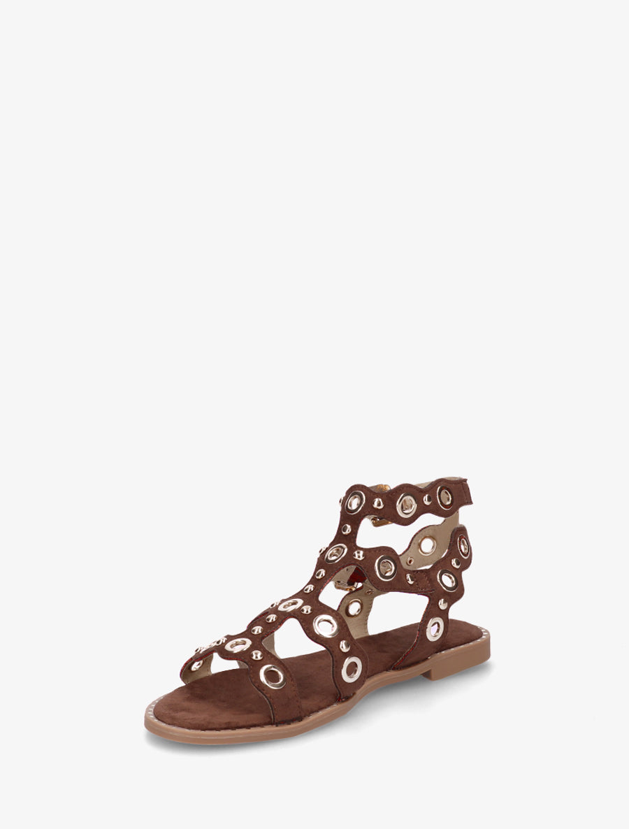Nu-pieds style spartiates à œillets - Marron - 3