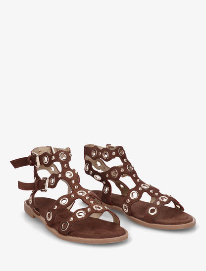 Nu-pieds style spartiates à œillets - Marron - 4